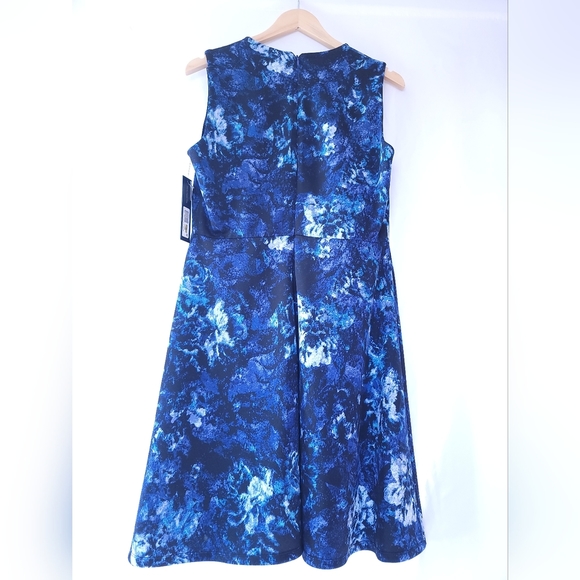 NWT MARC NY Sleevless Midi Abstract Print Dress Teal & Purple Tones Sz 14 - Picture 2 of 10